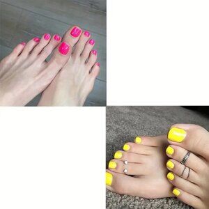 Nails 48 Hot Pink Yellow Press On Toenails 2 Sets Short Style Kit Fake Vacation